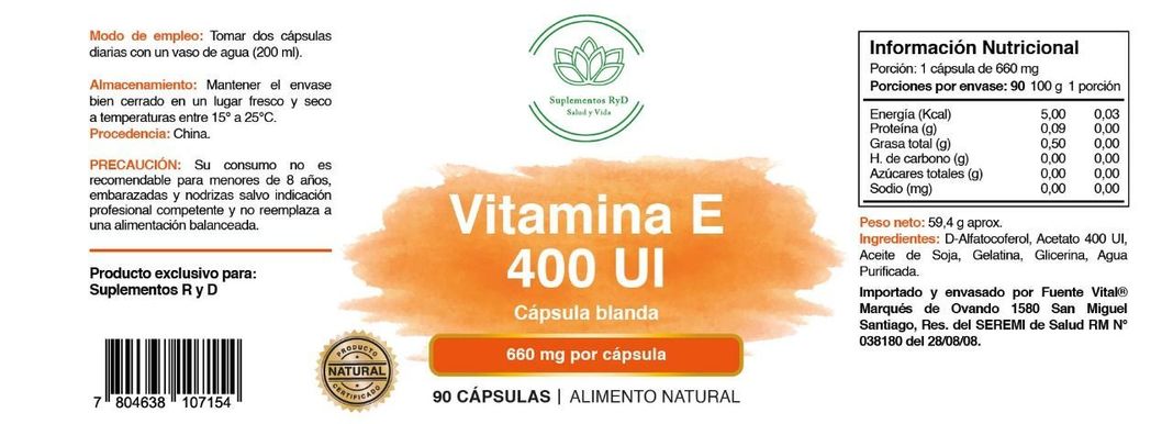 Vitamina E Natural 90 softgels 400 UI Ryd-0