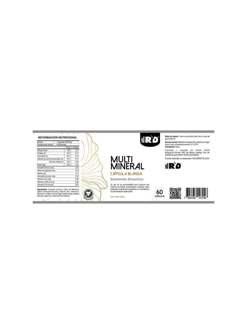 Multimineral Magnesio Selenio Cobre Zinc Vit. A Y E 60 softgels RYD-1