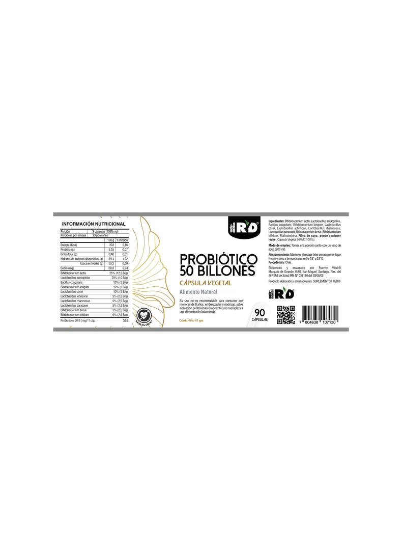 Probiotico 50 Billones 10 cepas 90 Capsulas Vegetales RYD-1