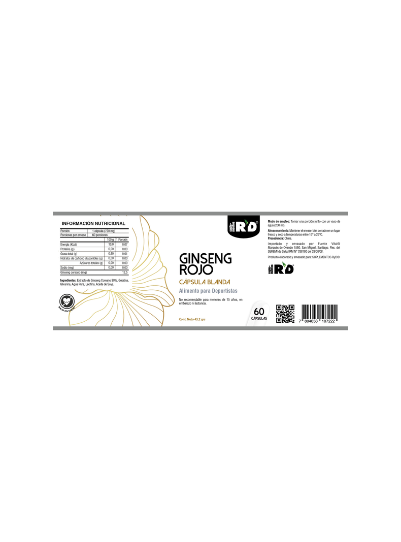 Ginseng Coreano Rojo 60 cápsulas RyD-1