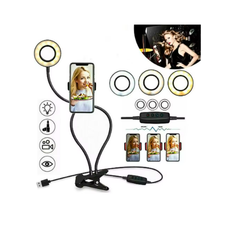 Soporte Clip Para Celular Ajustable Con Aro De Luz 9cm
