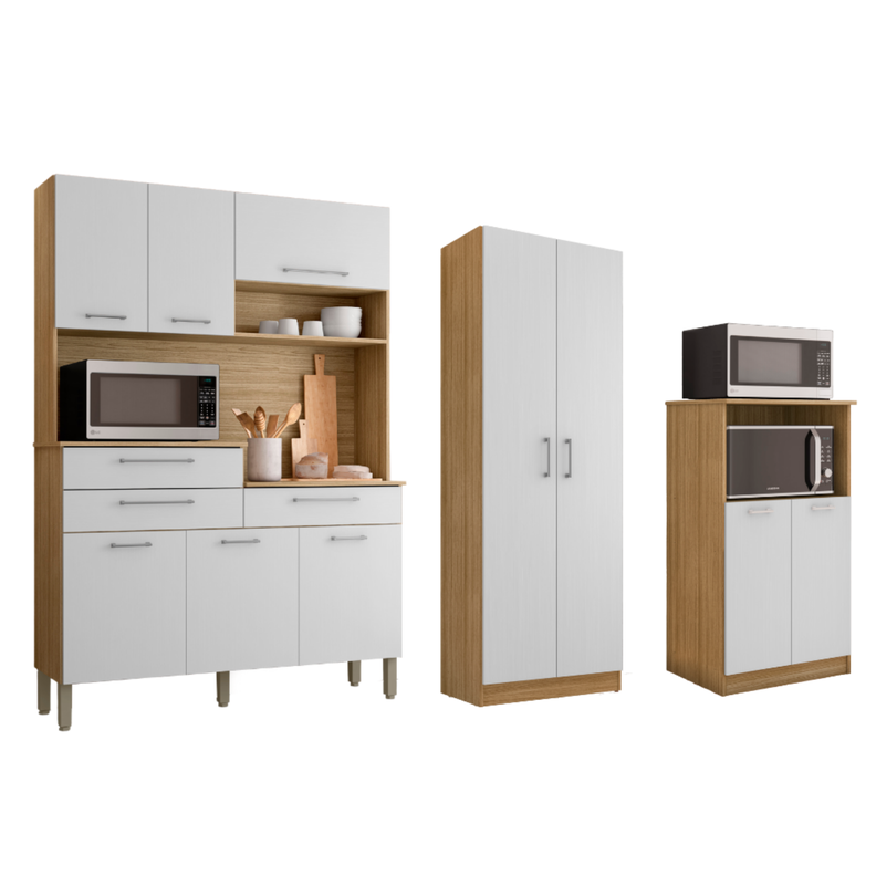 Combo Mueble para Microondas Orion, Kit 8 Puertas Kit Orion y Alacena K020820 Blanco 110 CM
