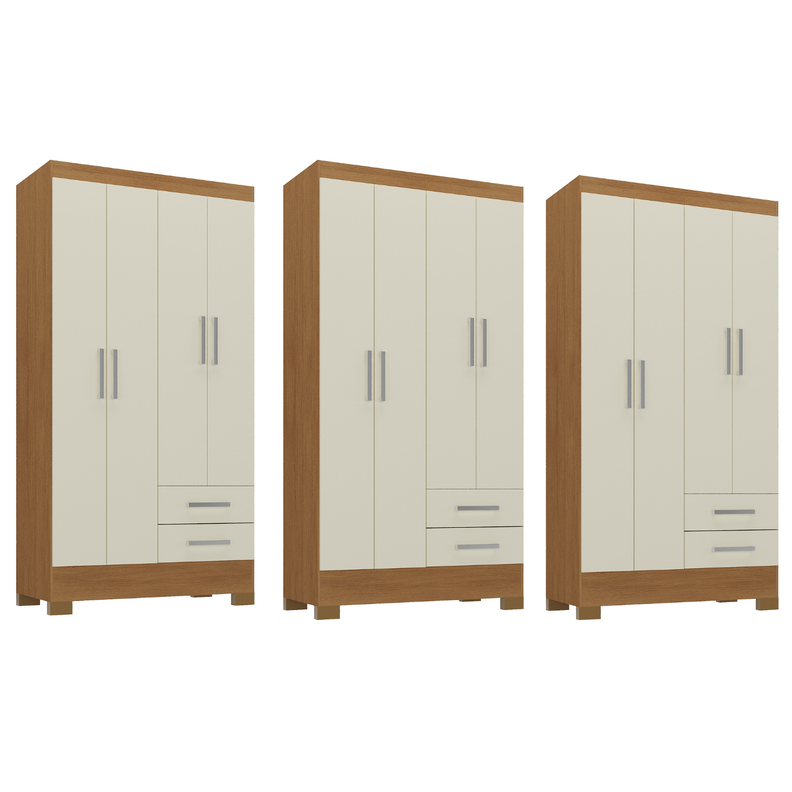 Combo 3 Closet 4 Puertas 2 CajonesR42X3 Blanco 180 CM