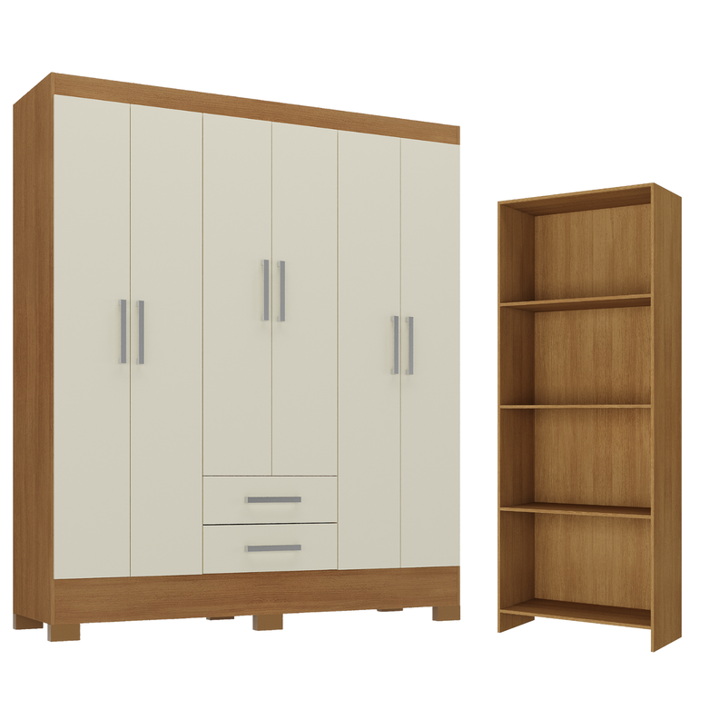 Combo closet 6 puertas 2 cajones + librero off white r6216 Blanco 180 CM
