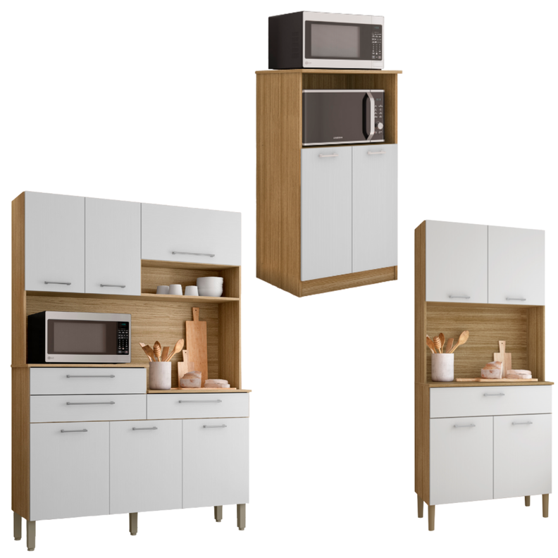 Combo Mueble para Microondas Orion, Mueble de Cocina Kris y Kit 8 Puertas Kit Orion K020408 Blanco 110 CM