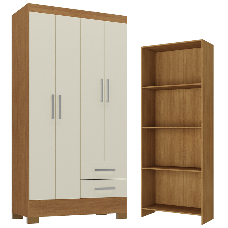 Combo closet 4 puertas 2 cajones off white + librero r4216 Blanco 180 CM