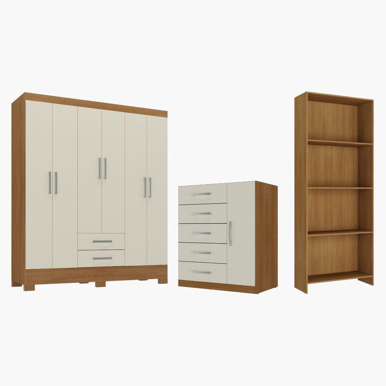 Combo closet 6 puertas + comoda 5 cajones 1 puerta + librero off white r625116 Blanco 180 CM