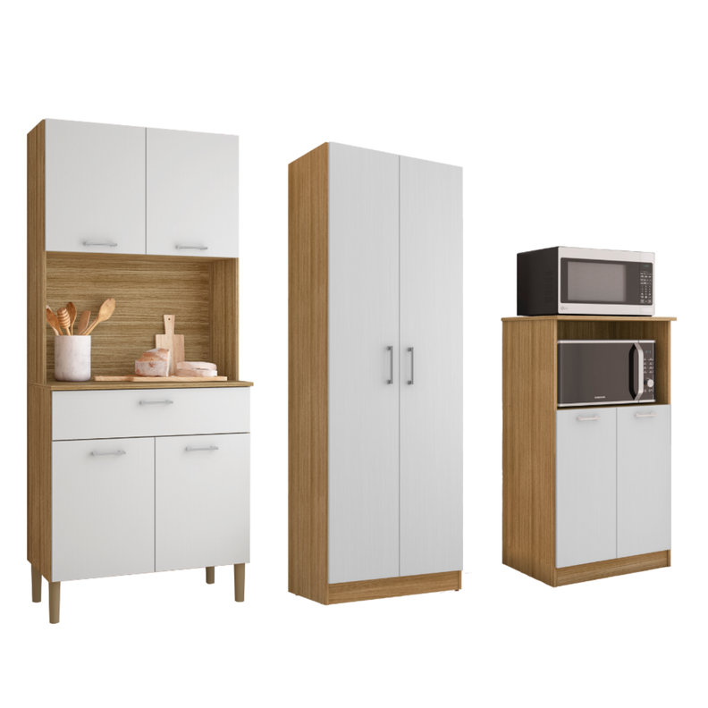 Combo mueble para microondas orion, mueble de cocina kris y alacena k020420 Blanco 110 CM