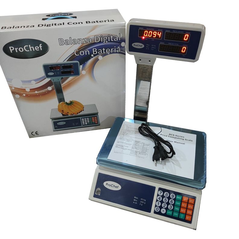 Pesa Digital ProChef 40 Kg. x 2 Gr. Con Visor Aéreo. Batería-3