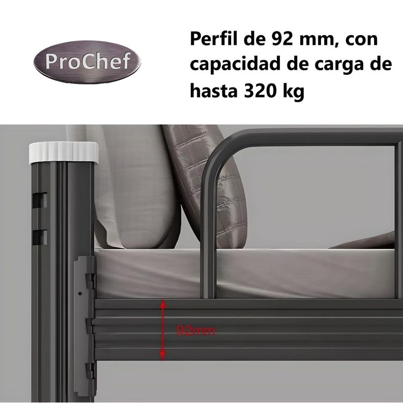 Camarote una Plaza Acero 90x200 cm Negro-8