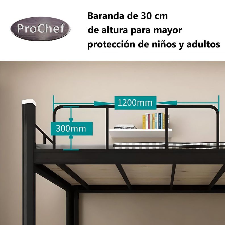 Camarote una Plaza Acero 90x200 cm Negro-6