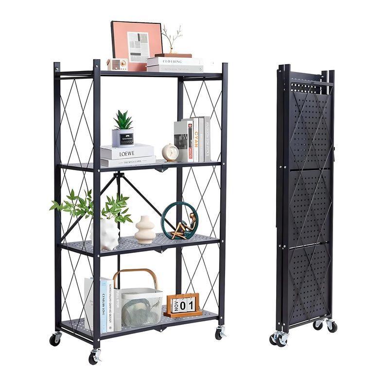 Estante Plegable de Acero con Ruedas. 4 bandejas-2
