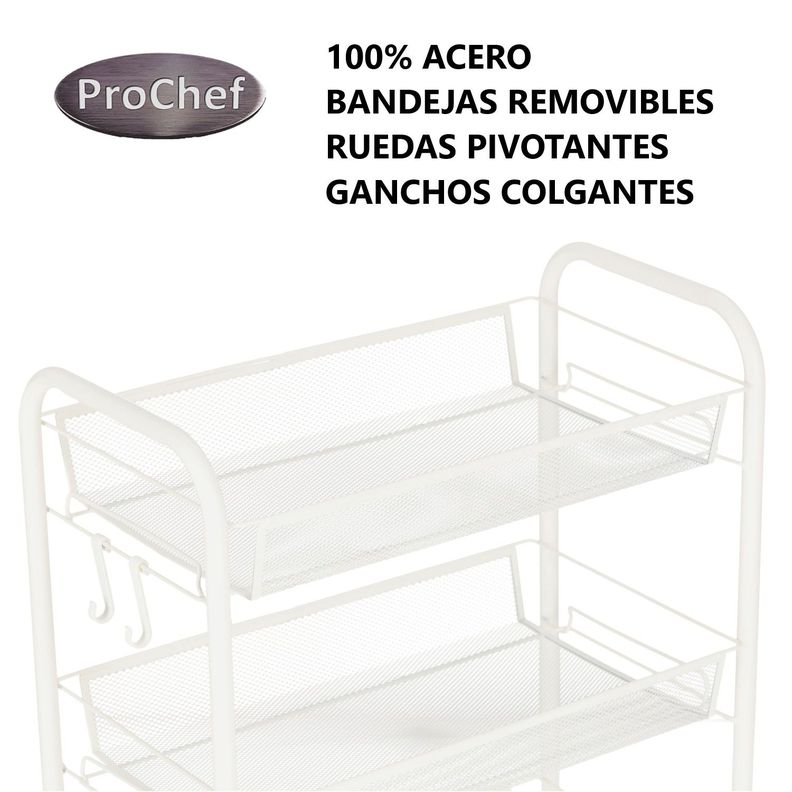 Carro Organizador Multiuso Acero Blanco 5 Bandejas Removibles-3