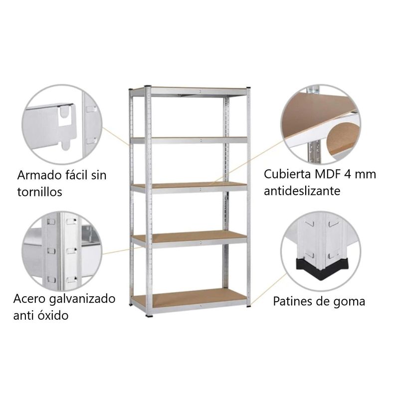 Estante Acero Galvanizado 90x40x180 cm. Cap 875 Kg-3