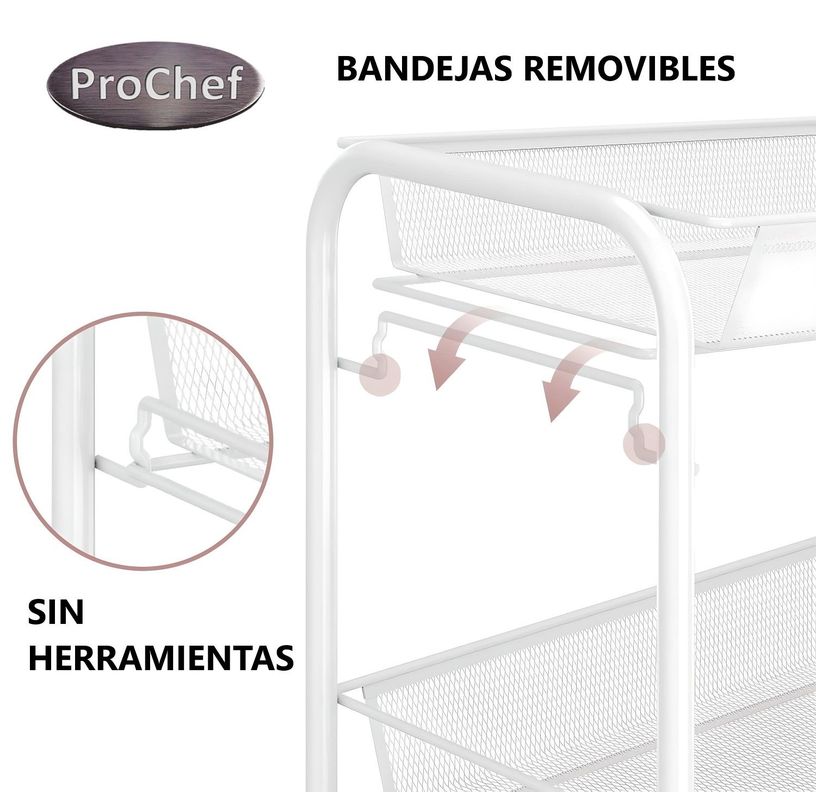 Carro Organizador Multiuso Acero Blanco 4 Bandejas Removibles-4
