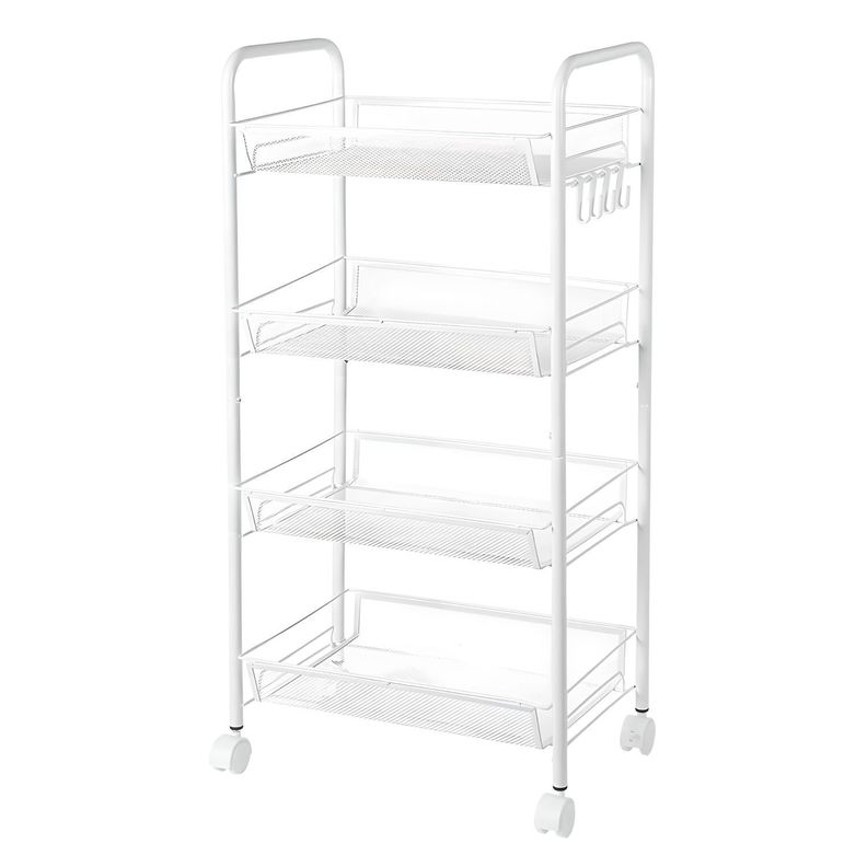 Carro Organizador Multiuso Acero Blanco 4 Bandejas Removibles