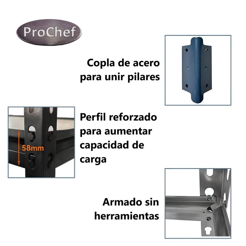 Estante Acero Ranurado 120x60x180 cm 5 Band. 1375 Kg-3