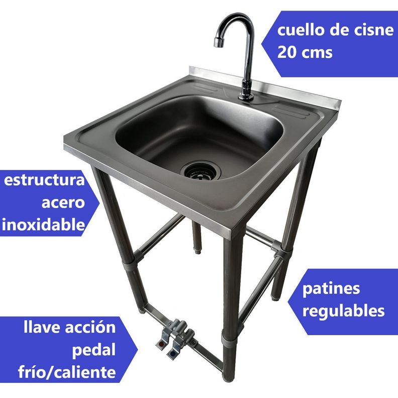 Lavamanos Acción Pedal Acero Inox. con grifería-2