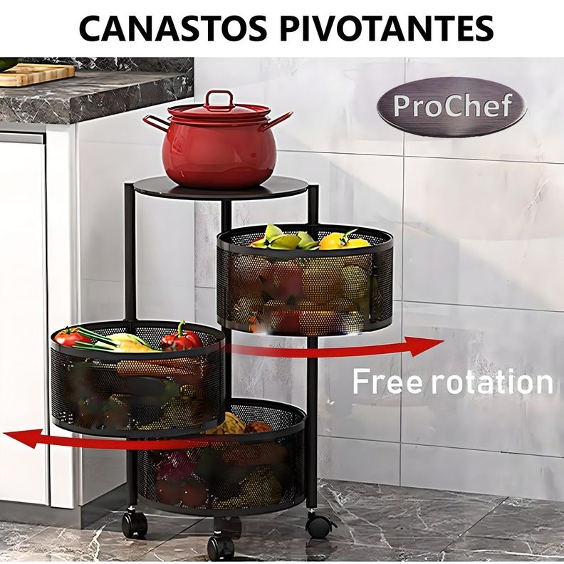 Carro Organizador 3 Canastos Pivotantes Redondos-5