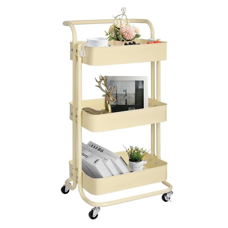 Carro Organizador Multiuso 3 Niveles 100% Acero Crema-1