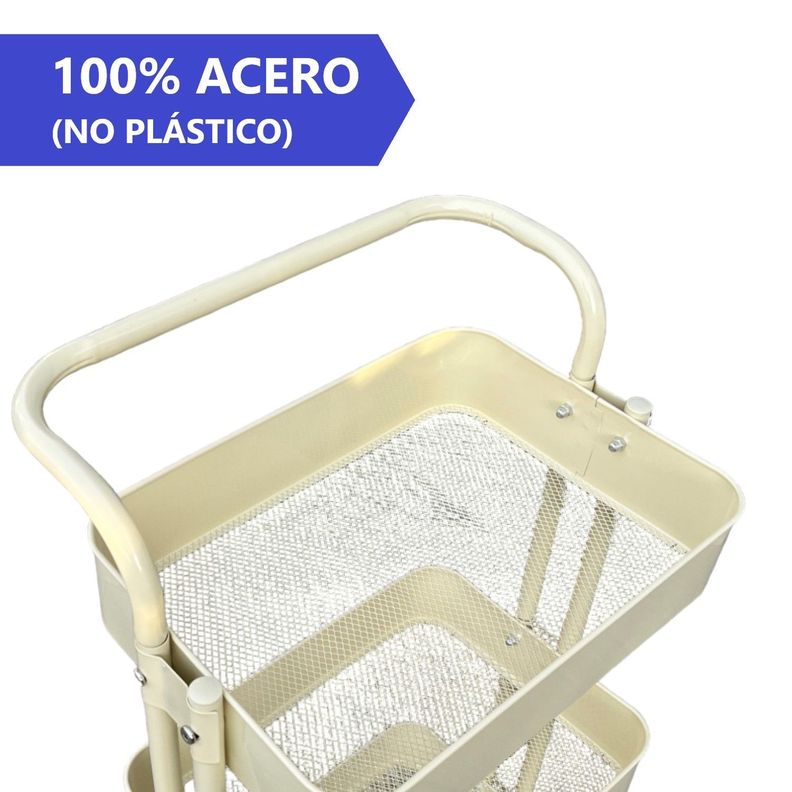 Carro Organizador Multiuso 3 Niveles 100% Acero Crema-2
