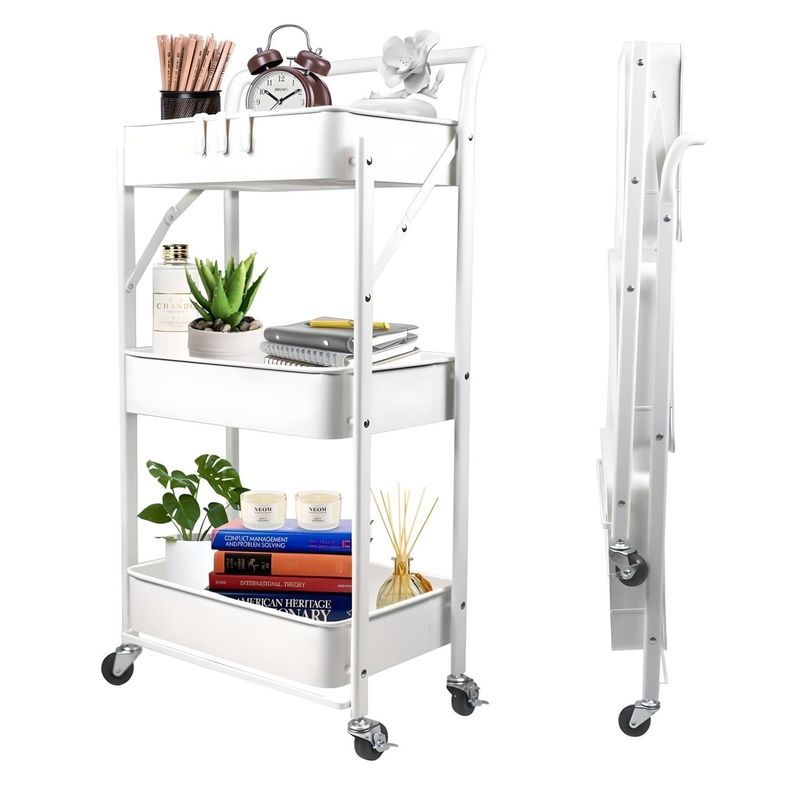 Carro Multiuso Plegable de Acero Blanco 45x30x88 cm.-2