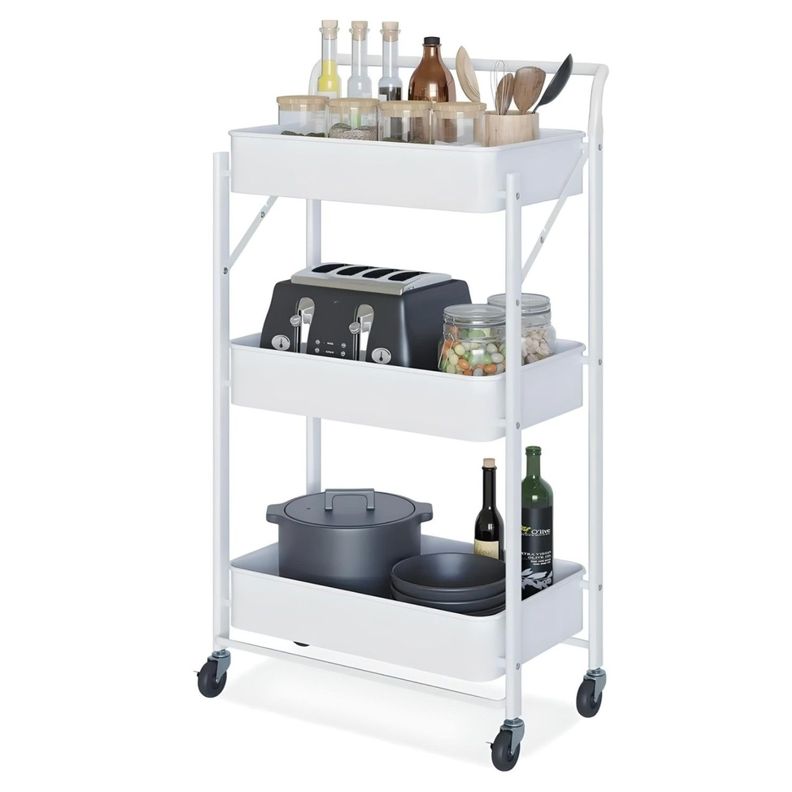 Carro Multiuso Plegable de Acero Blanco 45x30x88 cm.-3