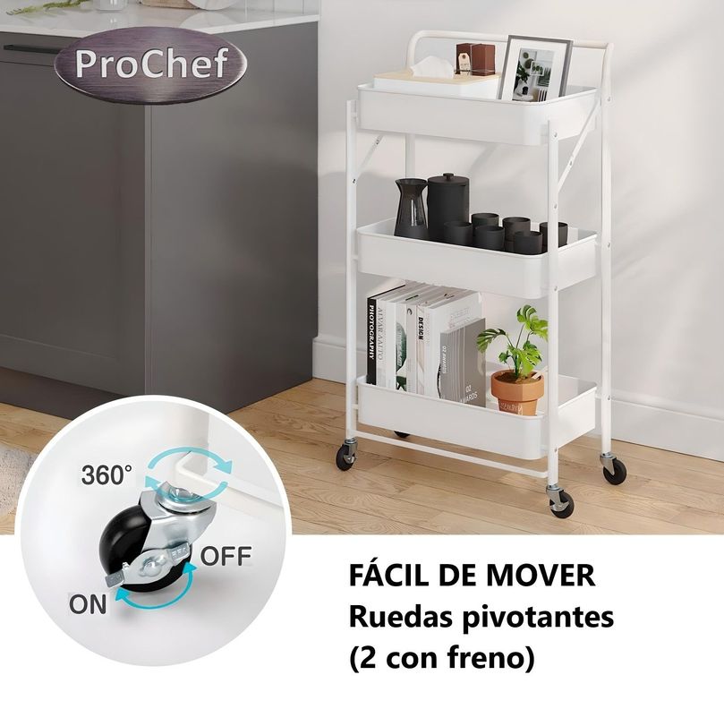 Carro Multiuso Plegable de Acero Blanco 45x30x88 cm.-5