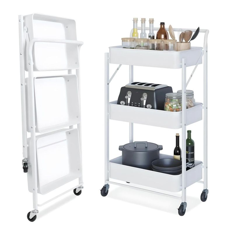 Carro Multiuso Plegable de Acero Blanco 45x30x88 cm.-6