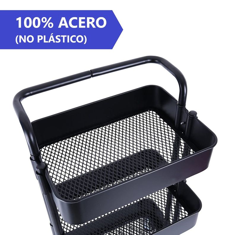 Carro Organizador Multiuso 3 Niveles 100% Acero Negro-2