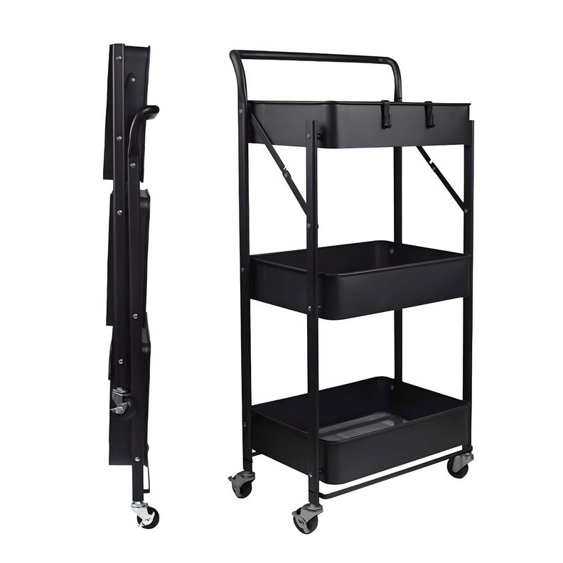 Carro Multiuso Plegable Acero Negro 45x30x88 cm-1