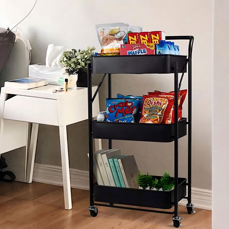 Carro Multiuso Plegable Acero Negro 45x30x88 cm-2