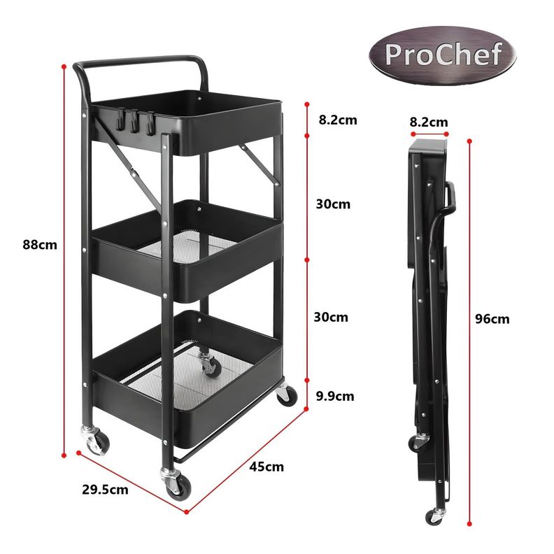 Carro Multiuso Plegable Acero Negro 45x30x88 cm-4