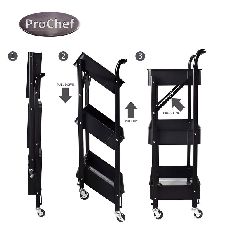 Carro Multiuso Plegable Acero Negro 45x30x88 cm-5