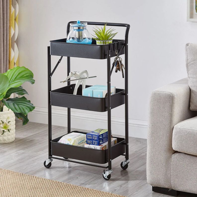 Carro Multiuso Plegable Acero Negro 45x30x88 cm-6