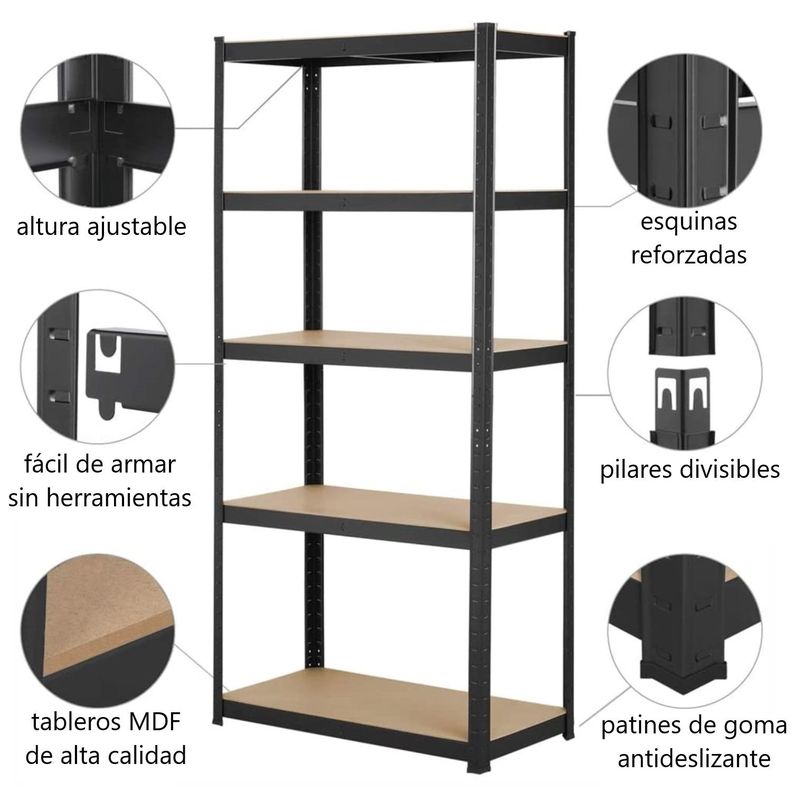 Estante 90x40x180 cm Acero Pintado 5 Band. 875 Kg-4