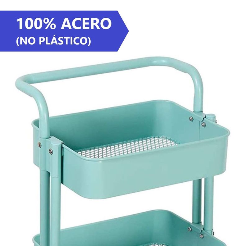 Carro Organizador Multiuso 3 Niveles 100% Acero Verde-2