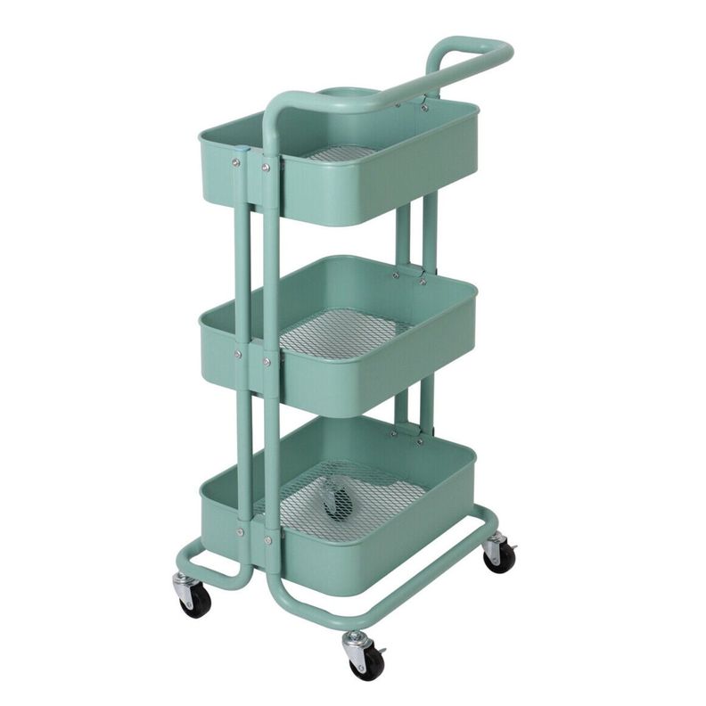 Carro Organizador Multiuso 3 Niveles 100% Acero Verde-9
