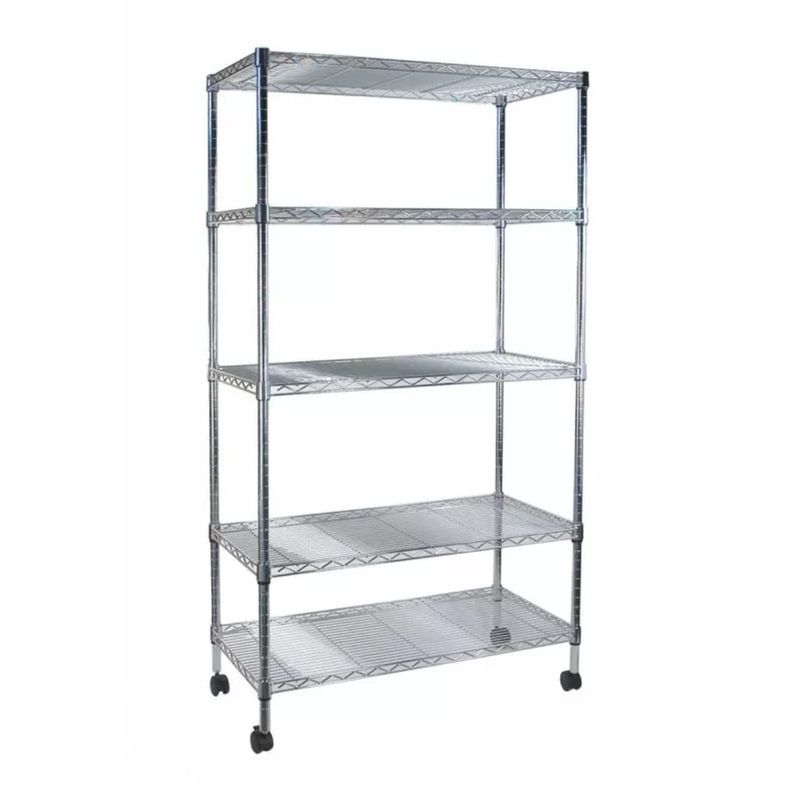 Estante 75x35x150 cm. Acero Cromado 5 bandejas. Ruedas. Cap. 400 kg.-1