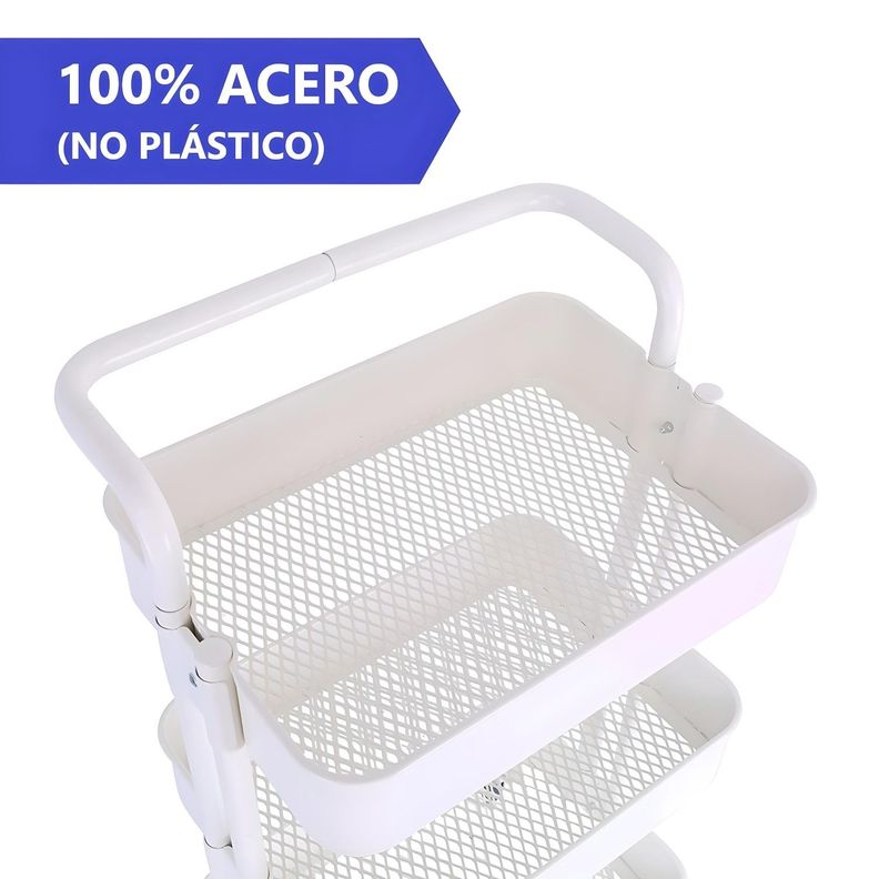 Carro Organizador Multiuso 3 Niveles 100% Acero Blanco-2