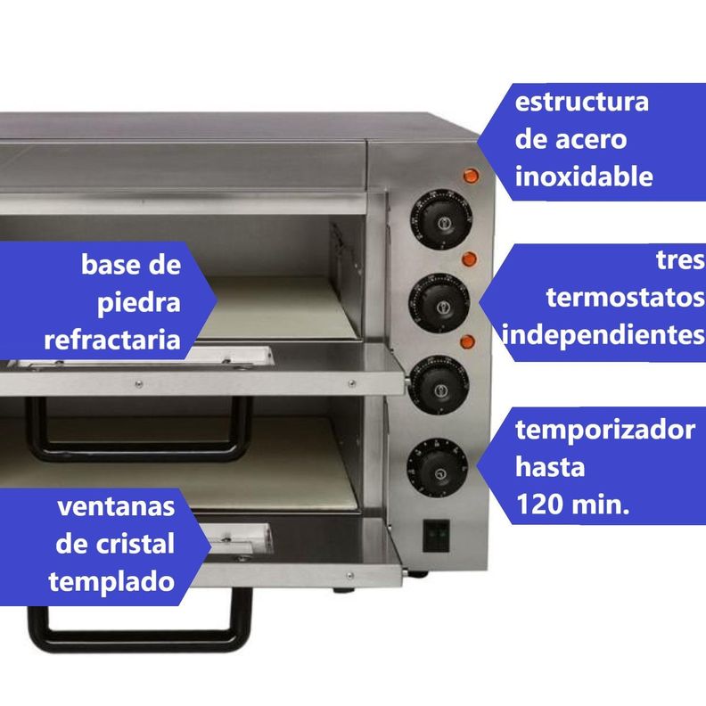 Horno Pizza Pizzero Eléctrico 2 Cámaras 40x40 cm-2