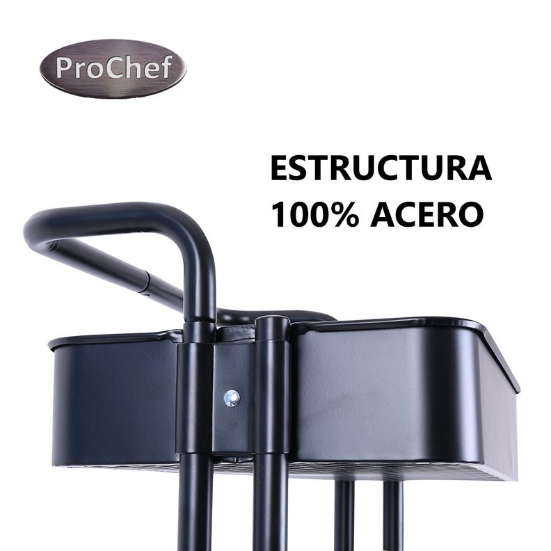 Carro Multiuso Organizador 3 Niveles 100% Acero Negro-3