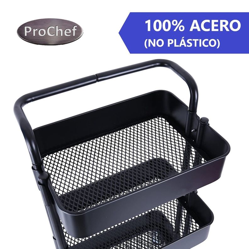Carro Multiuso Organizador 3 Niveles 100% Acero Negro-8