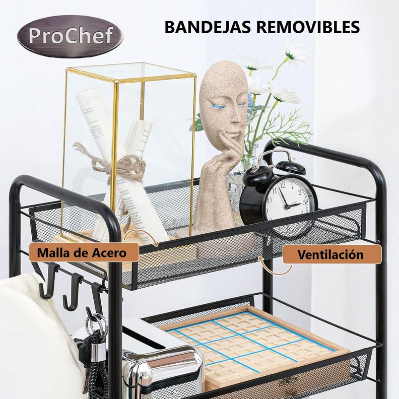 Carro Organizador Multiuso Acero Negro 5 Bandejas Removibles-3