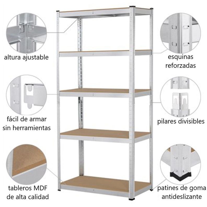 Estante Acero Galvanizado 70x30x150 cm. Cap 875 Kg-7