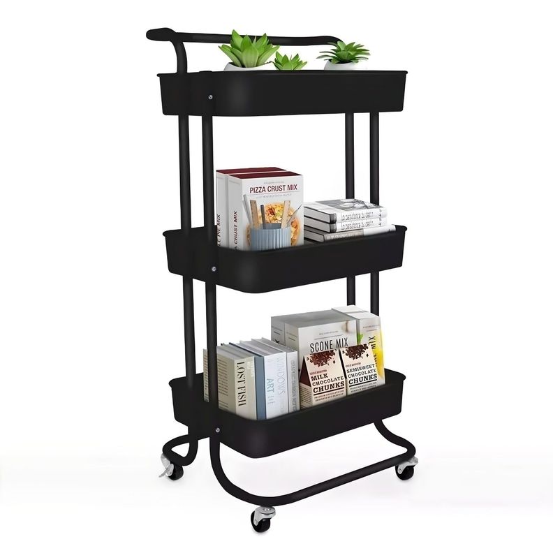 Carro Organizador Multiuso Negro Bandejas Plásticas-1