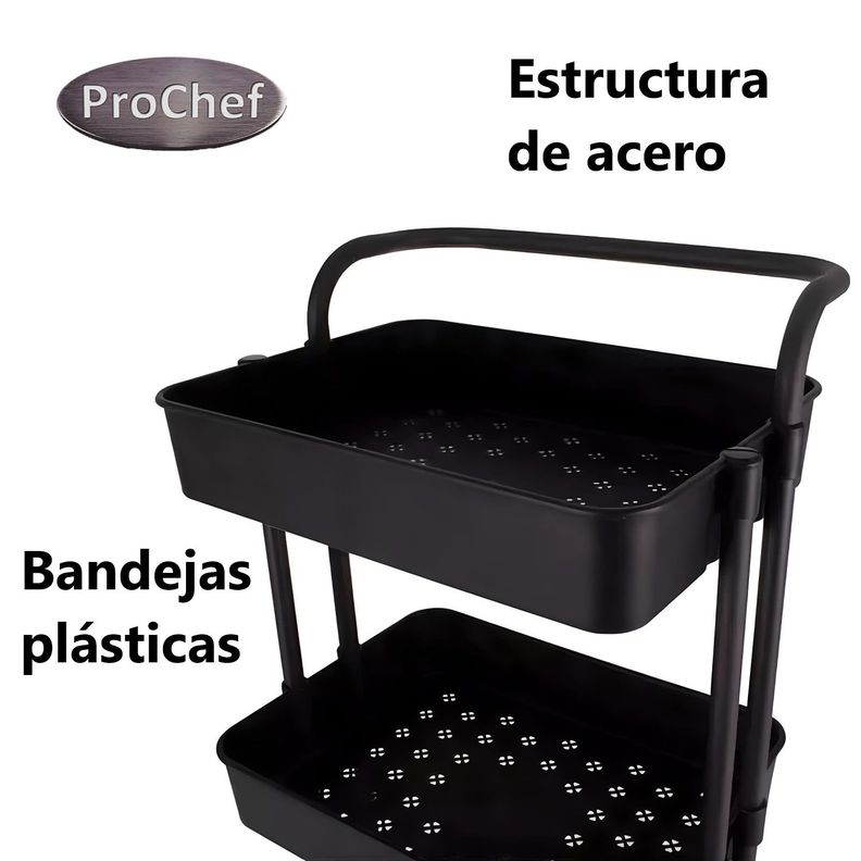 Carro Organizador Multiuso Negro Bandejas Plásticas-2