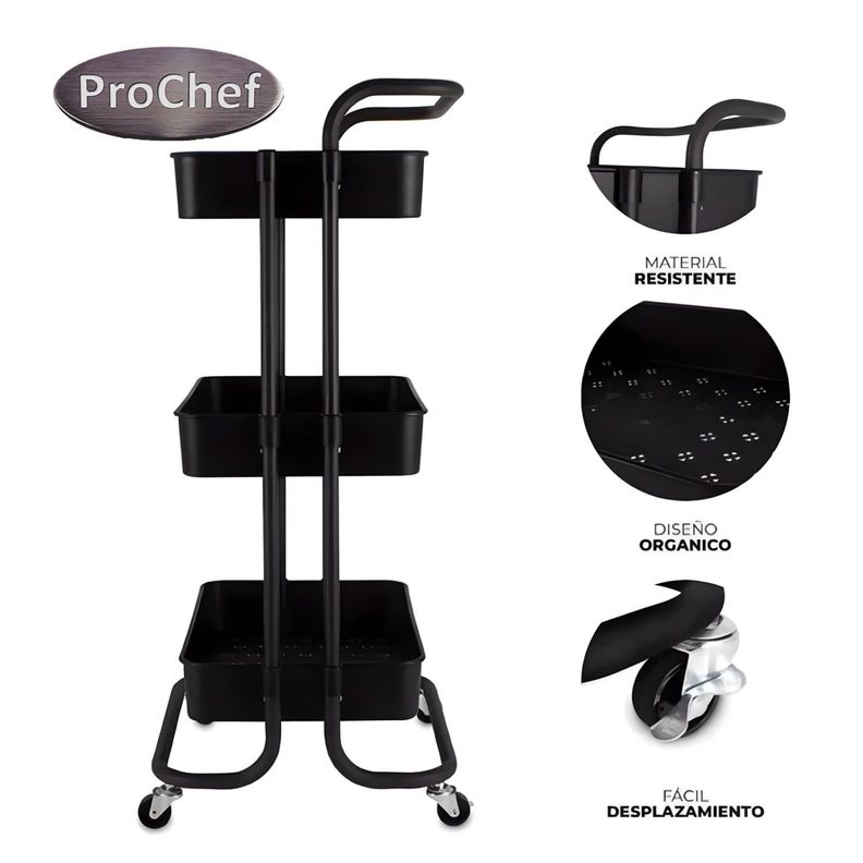Carro Organizador Multiuso Negro Bandejas Plásticas-3