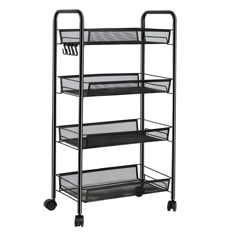 Carro Organizador Multiuso Acero Negro 4 Bandejas Removibles-1