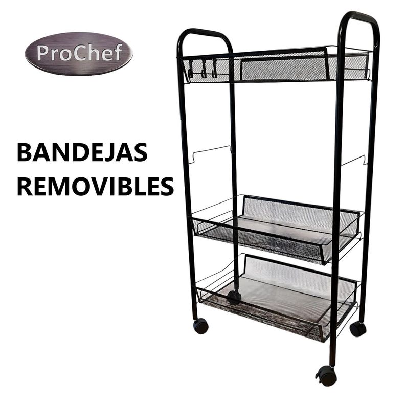 Carro Organizador Multiuso Acero Negro 4 Bandejas Removibles-3
